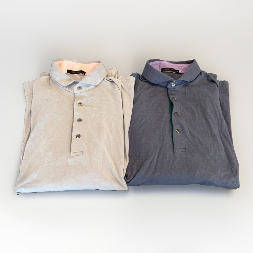 Lot of 2 Greyson Polo Shirt Mens M  Blue/Purple  Long Sleeve Golf Performance